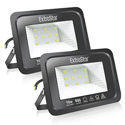 Afbeelding van EXTRASTAR Led spot voor buiten, IP65, krachtig, tuin, terras, park, garage, 2 stuks (3000 K, 10 W)