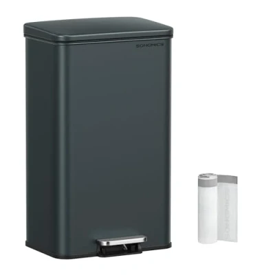 Afbeelding van SONGMICS LTB540G02 Keukenafvalemmer, 40 liter, grote pedaalemmer met deksel, staal, softclose, 15 vuilniszakken, antracietgrijs