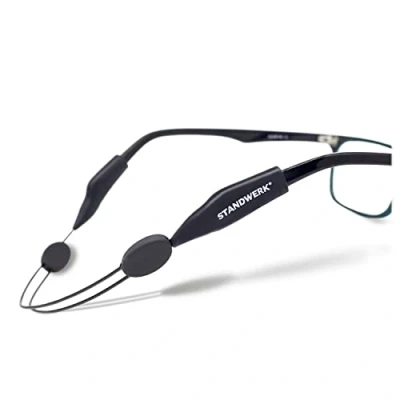 Afbeelding van STANDWERK® Brillenband, extreem betrouwbare sportbrillenband voor dames, kinderen, heren, brillenhouder geschikt sport en vrije tijd, waterbestendig, flexibel, brillenaccessoires, Zwart: lange lengte