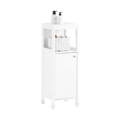 Afbeelding van SoBuy Onderkast voor badkamer, halve kolom, opbergkast, toiletkast met deur, 1 open vak en 2 etages, 30 x 89 cm (l d h), wit, BZR186 W
