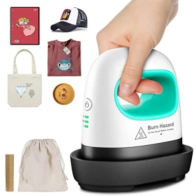 Afbeelding van Mefine Mini hittepers, warmtepers, draagbare drukmachine met 3 warmtestanden, voor T shirts, hoeden, schoenen, groen en wit