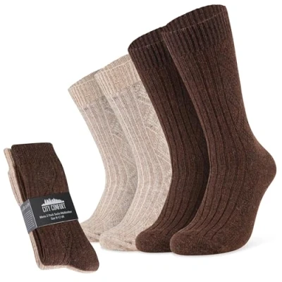 Afbeelding van Herensokken, multipack, thermische sokken, wol, verwarmde wintermaten, volwassenen, jongeren, 39 42 en 45, Bruin/Beige