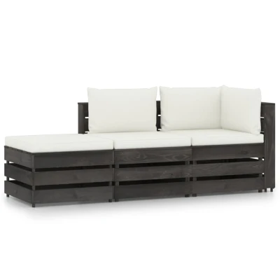Afbeelding van 3 delige Loungeset met kussens grijs geïmpregneerd hout