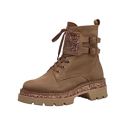 Afbeelding van Tamaris Veterboots, Dames, Maat: 36, Cognac glam Leer en imitatieleer