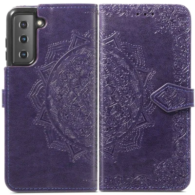 Afbeelding van iMoshion Hoesje Geschikt voor Samsung Galaxy S22 Met Pasjeshouder Mandala Bookcase Paars