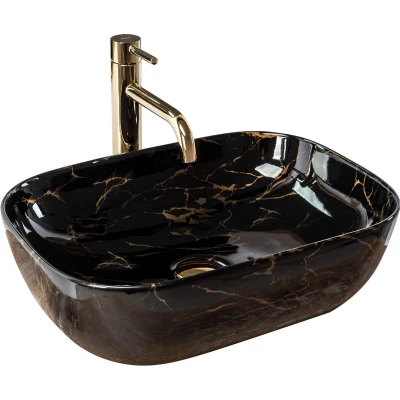 Afbeelding van REA Belinda Opzetwastafel Waskom 46.5 x 33 13.5 cm Glans Zwart Marmer Look