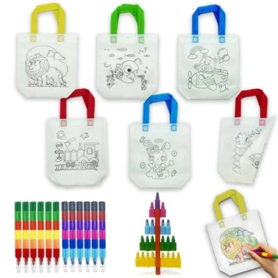 Afbeelding van ICEPAPA, Schilderset voor kinderen, 6 kleurzakjes kinderen en 12 stapelbare kleurpotloden (in totaal kleuren), perfect als cadeau verjaardag, gasten, meisjes
