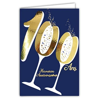 Afbeelding van Afie 69 2400 verjaardagskaart 100 jaar in glanzend goud reliëf voor mannen en vrouwen Kleurrijke tekst geschikt de leeftijd binnenshuis incl. envelop gemaakt Frankrijk kleuren