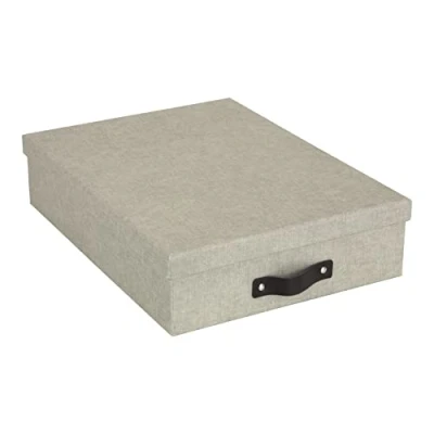 Afbeelding van BIGSO BOX OF SWEDEN Documentenbox A4 voor papier, brochures, enz., bureau opslag met deksel en handvat, opbergdoos van vezelplaat papier in linnenlook, beige