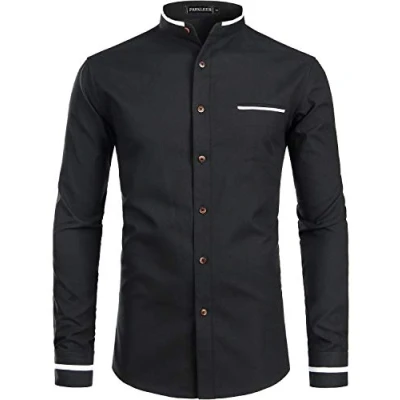 Afbeelding van PARKLEES Oxford herenoverhemd met lange mouwen en opstaande kraag, slim fit, effen kleur borstzak, Pz113 zwart
