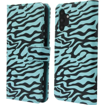 Afbeelding van iMoshion Hoesje Geschikt voor Samsung Galaxy A13 (5G) Met Pasjeshouder Design Bookcase smartphone Meerkleurig / Black Blue Stripes