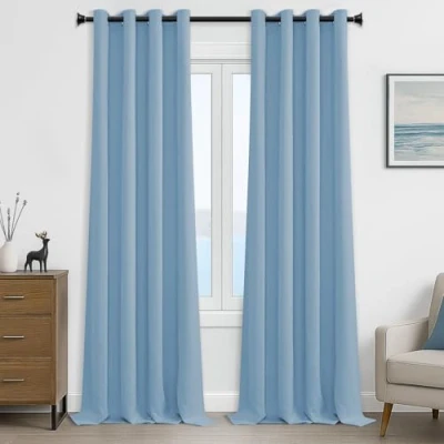 Afbeelding van MRTREES Set van 2 thermische verduisteringsgordijnen met ogen, voor keuken, slaapkamer, meisjeskamer, kledingkast, stijlvol en modern Hemelsblauw, 140 x 260 cm