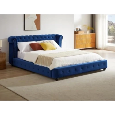 Afbeelding van Vente unique Bed met opbergruimte 160 x 200 cm Velours Koningsblauw TONGERLA L 202 H 92 D 246