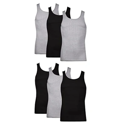 Afbeelding van Hanes ComfortSoft Set van 6 shirts zonder etiket voor heren, zwart/grijs gesorteerd