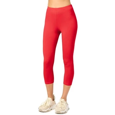 Afbeelding van Merry Style MS MS10 199 LE Dames Capri Leggings Sport Vrijetijdsbroek 3/4 Lengte Katoen Sporbroek Yogabroek Rood L
