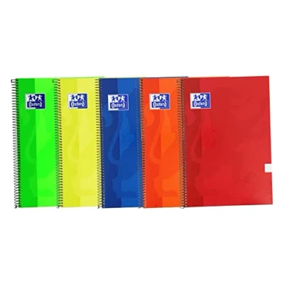Afbeelding van Oxford, Notitieboeken A4 (Folio), rooster 4 x extra lang deksel, 80 vellen, 5 notitieboeken, verschillende kleuren