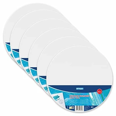 Afbeelding van Stylex 28658 P6 Set van 6 ronde lijsten met 100% katoenen canvas, gegrond en geniet aan de achterkant voor olieverf, acryl, gouache, 30 cm diameter