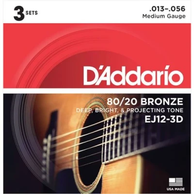 Image de D&#039;Addario EJ12 3D bronze 80/12 Medium, 13 56 (3 jeux) jeu guitare acoustique