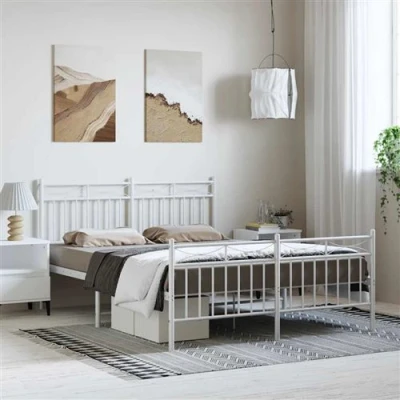 Afbeelding van Bedframe met hoofd en voeteneinde metaal wit 135x190 cm