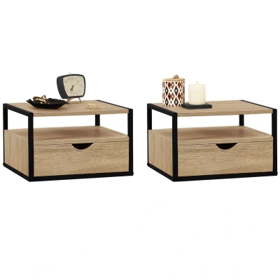 Afbeelding van Lot de 2 tables chevet murales DETROIT 1 tiroir + tablette suspendus design industriel