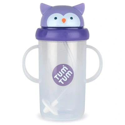 Afbeelding van TUM Mok met verzwaarde rietje, lekvrije beker, leerbeker voor baby&#039;s, inklapbaar deksel, siliconen rietje (Olivia de uil 300 ml)