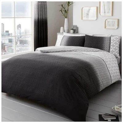 Afbeelding van Gaveno Cavailia Beddengoedset met dekbedovertrek en kussensloop Rechthoekig patroon, grijs, dubbel, 0,1 x 200 cm