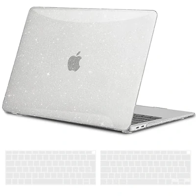 Afbeelding van TECOOL Beschermhoes voor MacBook Air 13“ Retina 2021 2020 2019 2018 (M1 A2337/A2179/A1932), Harde, dunne, transparante hoes, plastic etui + EU Toetsenbordbescherming in Silicone, glitter