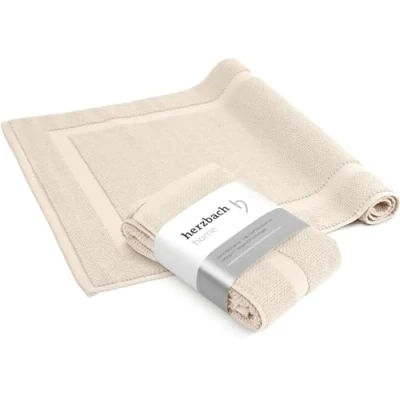 Afbeelding van herzbach home Set van 2 badmatten, 100% katoen, 1000 g/m², absorberend, wasbaar (crème, 50 x 80 cm)