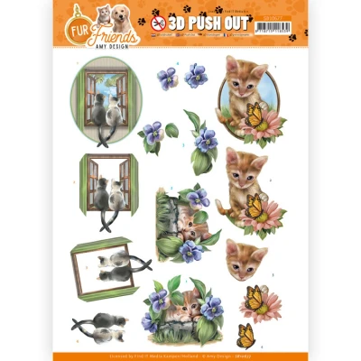 Afbeelding van 3D Push Out Amy Design Fur Friends Cats at the Window