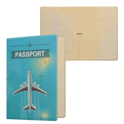 Afbeelding van kwmobile Paspoorthouder Hoesje voor paspoort en reisdocumenten Flip cover Met elastische band Vliegtuig over oceaan design