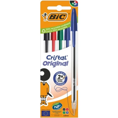 Afbeelding van Balpen bic cristal m 5st assorti Blister a 5 stuk 10 stuks
