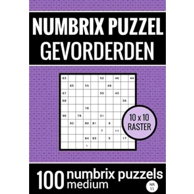 Afbeelding van Puzzelboek met 100 Numbrix Puzzels voor Gevorderden NR.11 Puzzel Medium
