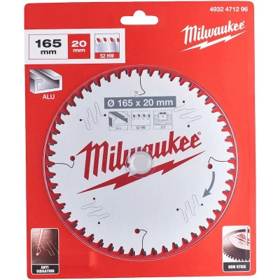 Afbeelding van MILWAUKEE 4932471296 cirkelzaagblad P Alu 165 x 20 2.2 mm, 52TF negatief