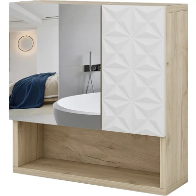 Afbeelding van Vicco Badkamerspiegelkast Edge, Wit/Eiken, 54 x 55 cm met deur en open vakken