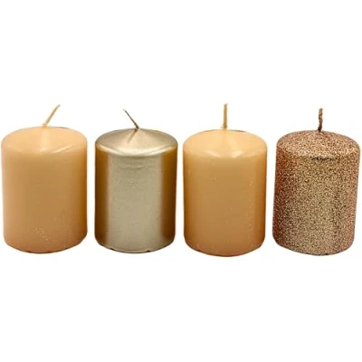 Afbeelding van Dekohelden24 Set van 4 stompkaarsen voor adventskrans, tafelkaarsen, blokkaarsen, brons, beige/cappuccino, inhoud: 5 x 7 cm (l b h)