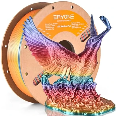 Afbeelding van ERYONE Ultra zijdeachtig PLA filament, zijdeachtige glanzende afwerking, regenboog, snel veranderende kleur, 1,75 mm, +/ 0,03 1 kg/spoel, heldere regenboog