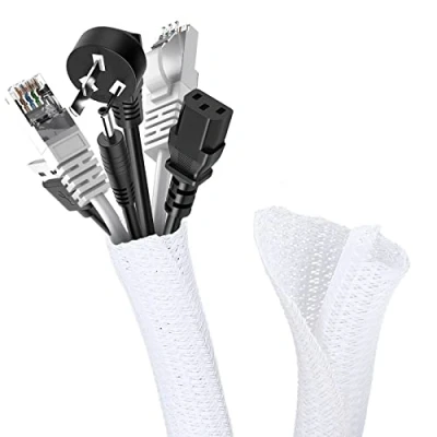 Afbeelding van Romon 3 m kabelafdekking, 13 20 mm, verstelbaar, gevlochten kabelmantel, uittrekbaar, kabelopslag, bescherming van de kabelafdekking voor auto&#039;s, tv, pc/USB/audio/video, wit