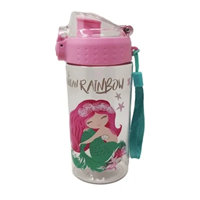 Afbeelding van Lekvrije drinkfles voor kinderen, onbreekbaar, licht, van Tritan, BPA vrij, 500 ml, school, kleuterschool, sport (zeemeermin)