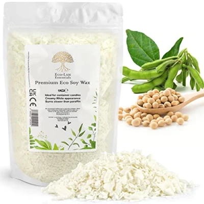Afbeelding van Eco Lux UK hoogwaardige witte sojawasvlokken, 100% natuurlijk, veganistisch, dierproefvrij, biologisch sojawas zonder toevoegingen, veilig en zuiver (2 kg)