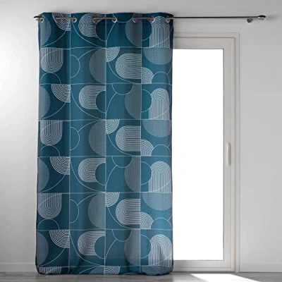 Afbeelding van Gordijn met ogen, 140 x 280 cm, polyester, bedrukt, schets, blauw