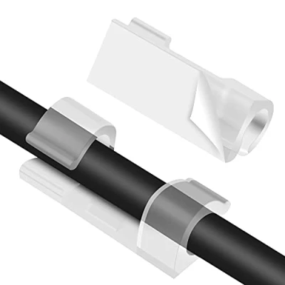Afbeelding van URAQT Zelfklevende kabelclips, kabelbeheer, houder, clips, kabelopslag, zelfklevend, kunststof, elektrische draadorganizer voor kantoor, auto, tv, telefoon, oplader, 64 stuks, (M)