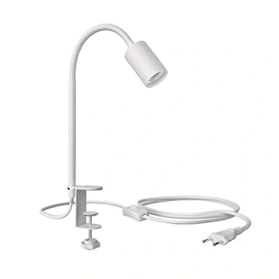 Afbeelding van ledscom.de Klemlamp, zwanenhals LELE, schakelaar, mat wit, 1 x E27 max. 60 W, instelbare lichtfocus, lichtaanpassingsvermogen, lichtpositie, verlichting van