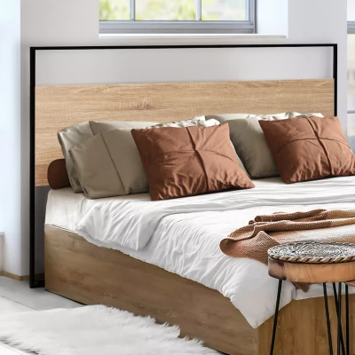 Image de Tête de lit DETROIT 145 cm design industriel bois et métal noir avec fixations murales
