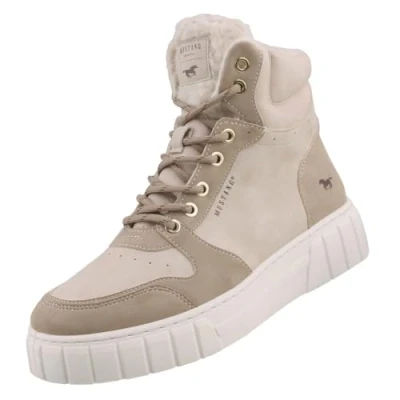 Afbeelding van Mustang Sneakers hoog, Dames, Maat: 37, Beige Hoogwaardig imitatieleer