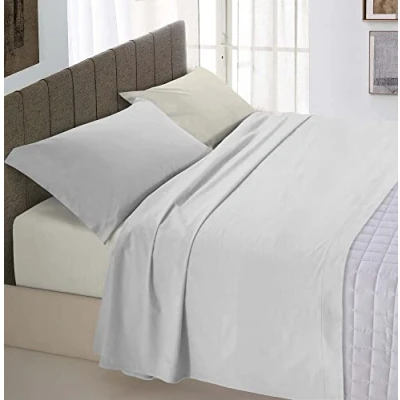 Afbeelding van Italian Bed Linen Lakenset &quot;Natural Color&quot;, lichtgrijs/crème, eenpersoonsbed