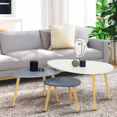 Afbeelding van Lot de 3 tables basses gigognes GAIA laquées blanc gris scandinave
