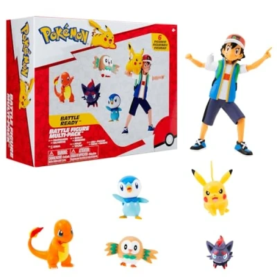 Afbeelding van Bandai Pokémon set van 6 figuren Sacha, Pikachu, Salamèche, Tiplouf, Brindibou, Zorua officiële licentie JW3781