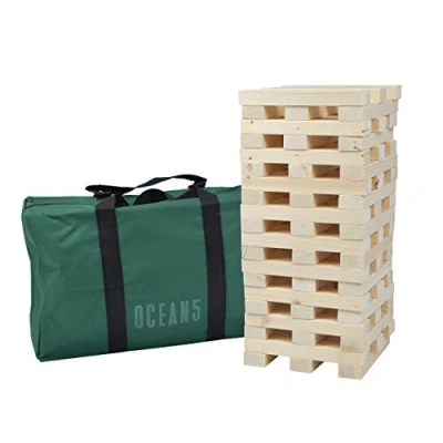 Afbeelding van Ocean 5 XXL enorme wiebeltoren van massief natuurlijk hout, jumbo torenspel, 60 delen (21 x 4 2,5 cm), tot 1,5 m hoog bouwen met het stapel behendigheidsspel