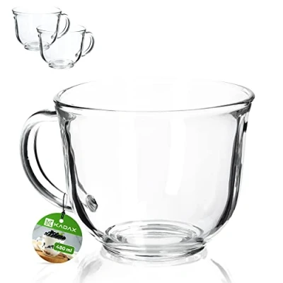 Afbeelding van KADAX Theeglazen met handvat, 2 stuks, 480 ml, vaatwasmachinebestendig, voor warme en koude dranken, ml