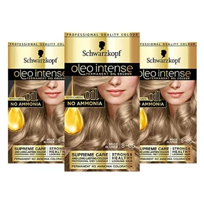 Afbeelding van Schwarzkopf Oleo Intense Set van 3 blikjes permanente olieverf zonder ammoniak wit haar dekking beige blond 8 05